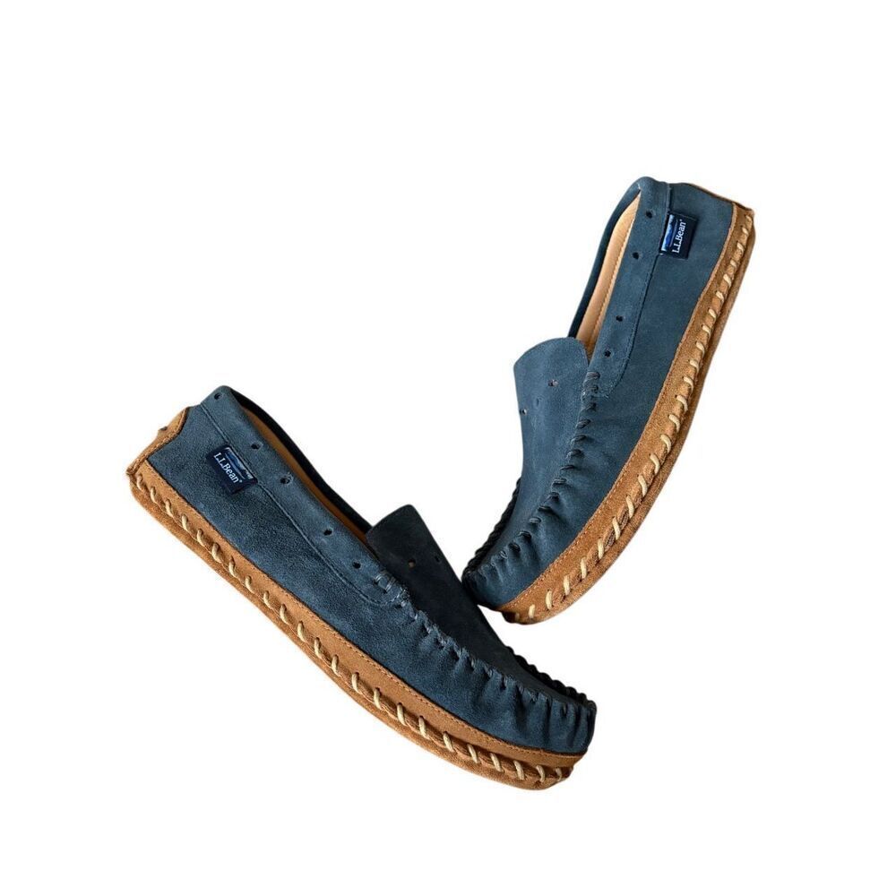 LL Bean Slippers Wicked Good Blue Suede Moccasins Size 10‎